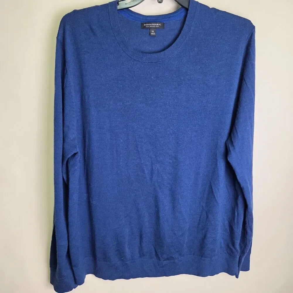 Banana Republic Merino Wool Crewneck Sweater Blue XXL
